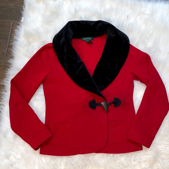 Ralph Lauren Jackets & Blazers - Gorgeous Red & Black Velvet Ralph Lauren Jacket - XS
